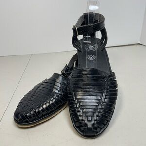 Macarena Huarache Black Leather Shoes Women's SZ 9 Mexican Made Buckle
